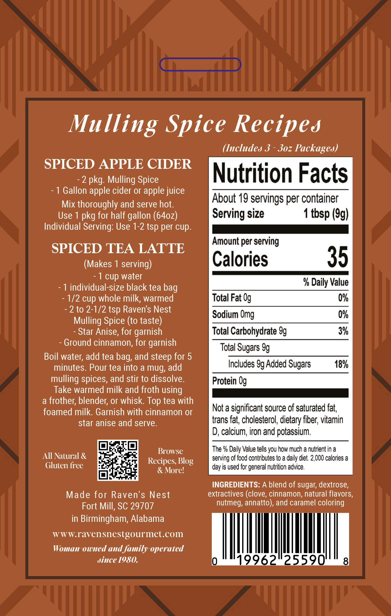 Mulling Spice Gourmet Cider Mix Gift Box Fall Seasonal Holiday Nutrition Facts
