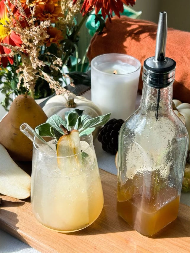 Spiced Pear Collins Mocktail made with Pear Jam Simple Syrup