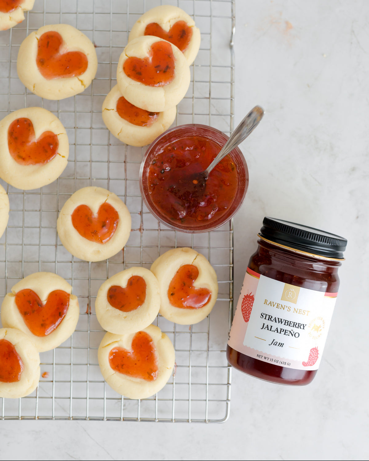 Strawberry Heart Thumbprint Cookies