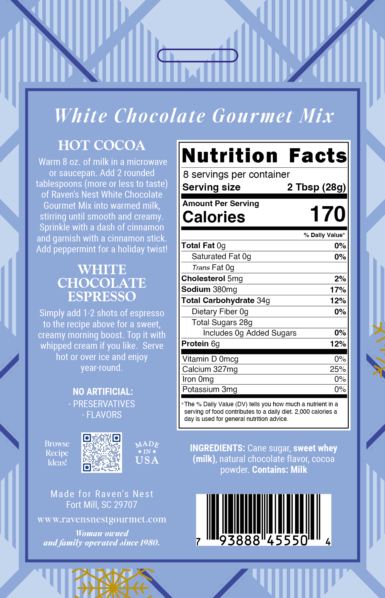 White Chocolate Flavor Gourmet Mix Gift Box Nutrition Facts