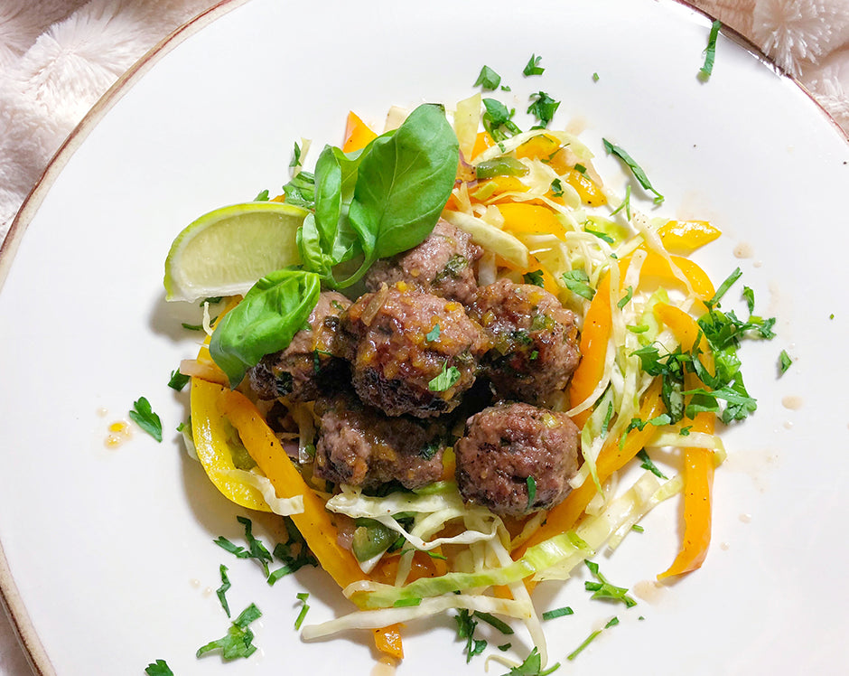 Ginger & Mint Mini Meatballs with Peach Habanero Sauce