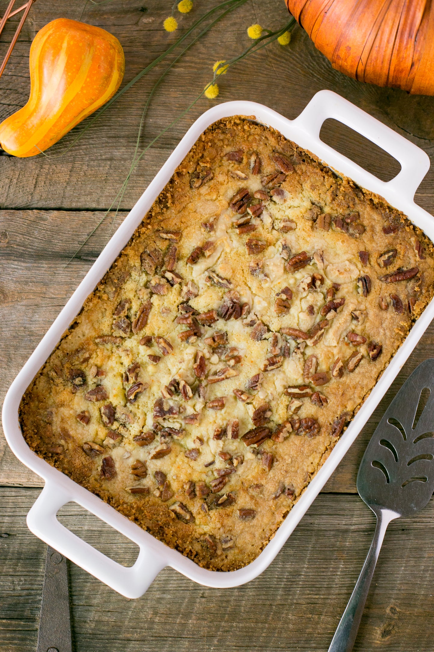 Pumpkin Butter Casserole Topped with Chopped Walnuts