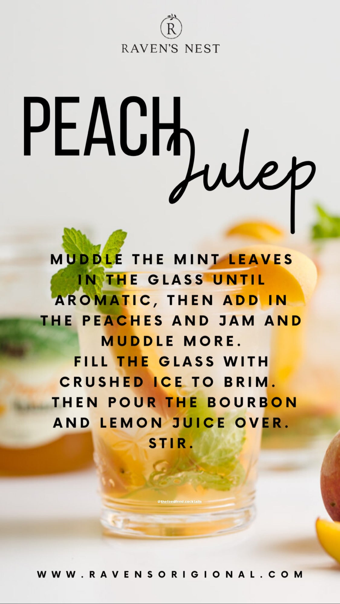 Recipe to Make a Peach Julep with our Peach Habanero Jam. Garnished with Mint and a Peach Slice on the Rim