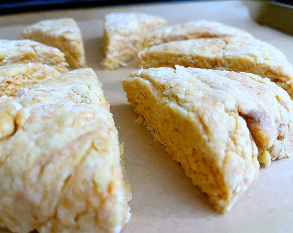 Spicy Pumpkin Scones with White Chocolate Glaze