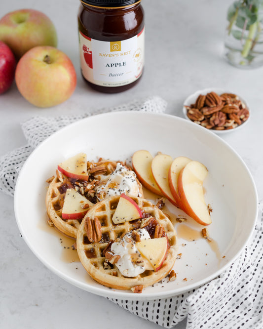 Apple Butter Waffles with Cider Syrup