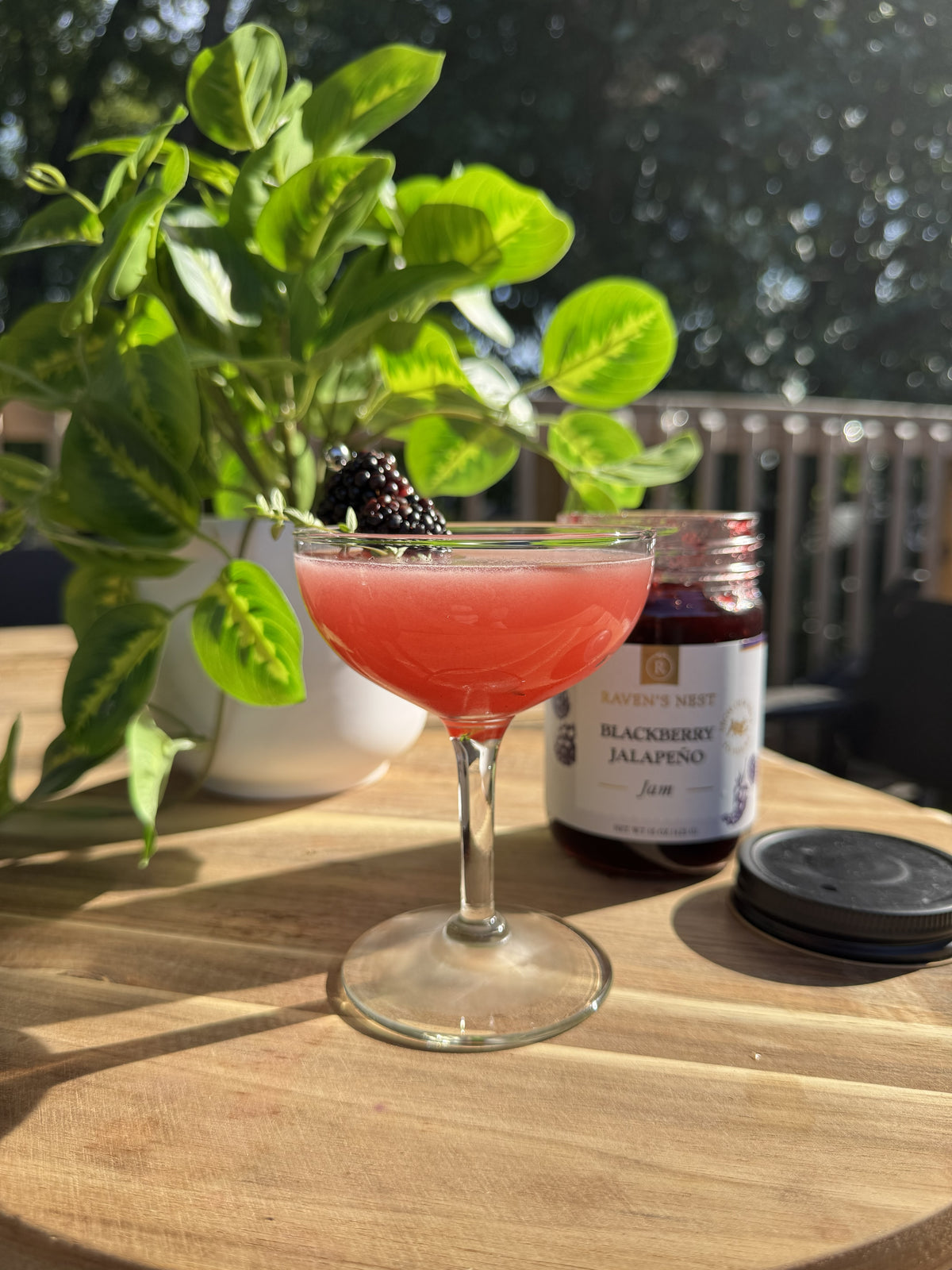 Try a Blackberry Bee’s Knees with Raven’s Nest Blackberry Jalapeño Jam, honey syrup, fresh lemon juice, and gin for a sweet, tart cocktail with a hint of heat.