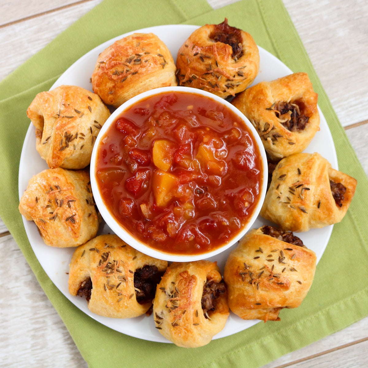 Chili Grande Sausage Rolls with Mango Salsa