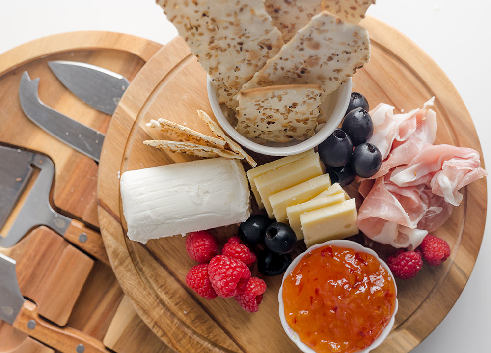 Jam Gift Sets - Charcuterie board with jam cheese, fruit, and meat