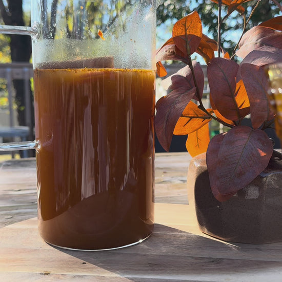 Serve festive Thanksgiving Sangria with Raven’s Nest Pumpkin Butter, Sauvignon Blanc, apple cider, peach brandy, maple syrup, and ginger beer.