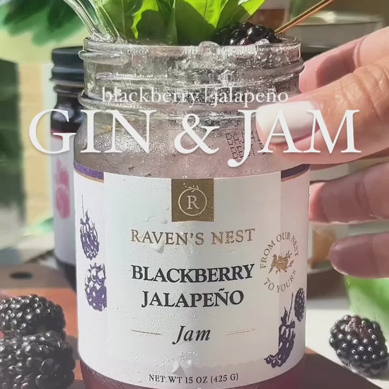 Video showing step-by-step instruction for making a Gin & Jam non-alcoholic mocktail using Raven's Nest blackberry jalapeno jam and Ritual Zero Proof NA gin alternative, created by Christine Wayne of On The Mocks