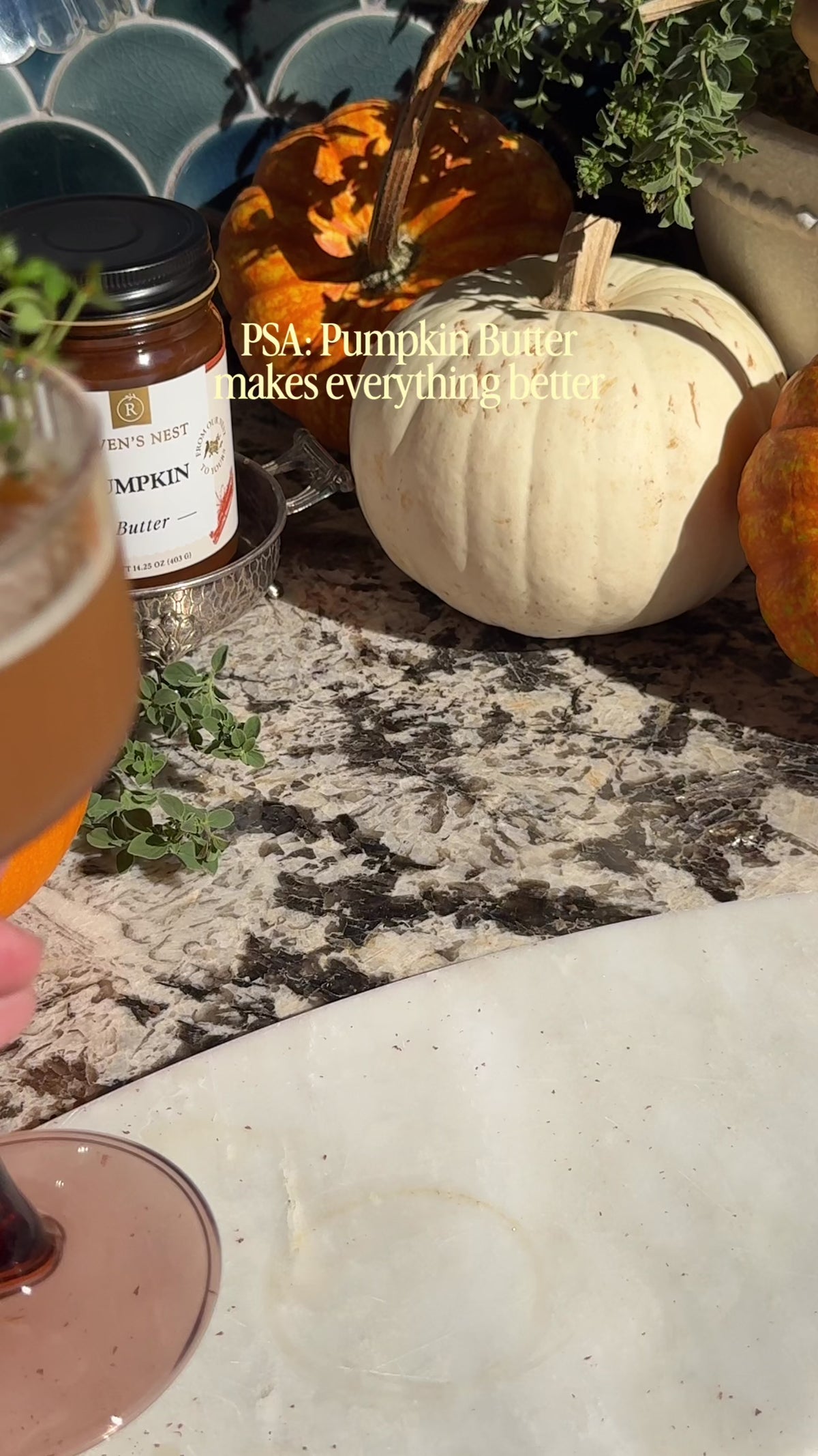 Shake up a fall Pumpkin Butter Whiskey Sour with Raven’s Nest Pumpkin Butter, rye whiskey, fresh lemon, thyme syrup, and a silky cinnamon-topped foam.